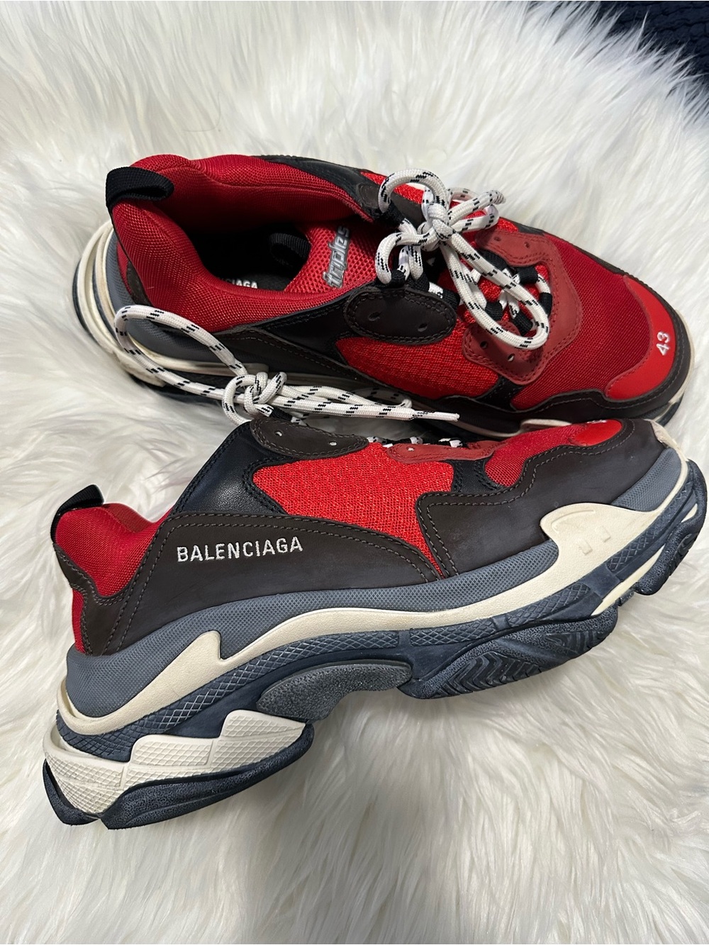 Balenciaga Red and Black Triple S-Style Men's Sneakers sz 10